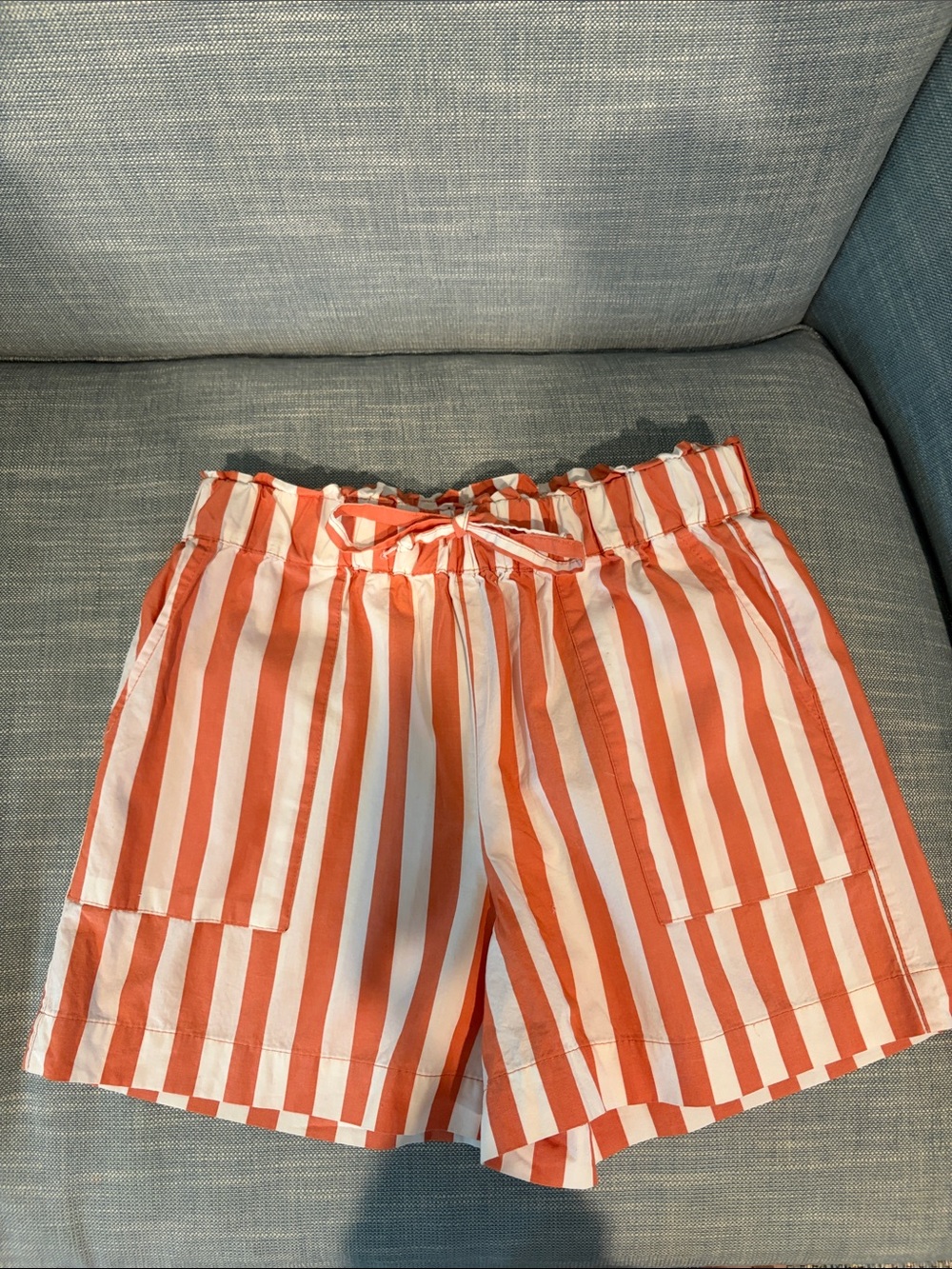 kenzie Red and White Striped Paperbag Waist Shorts